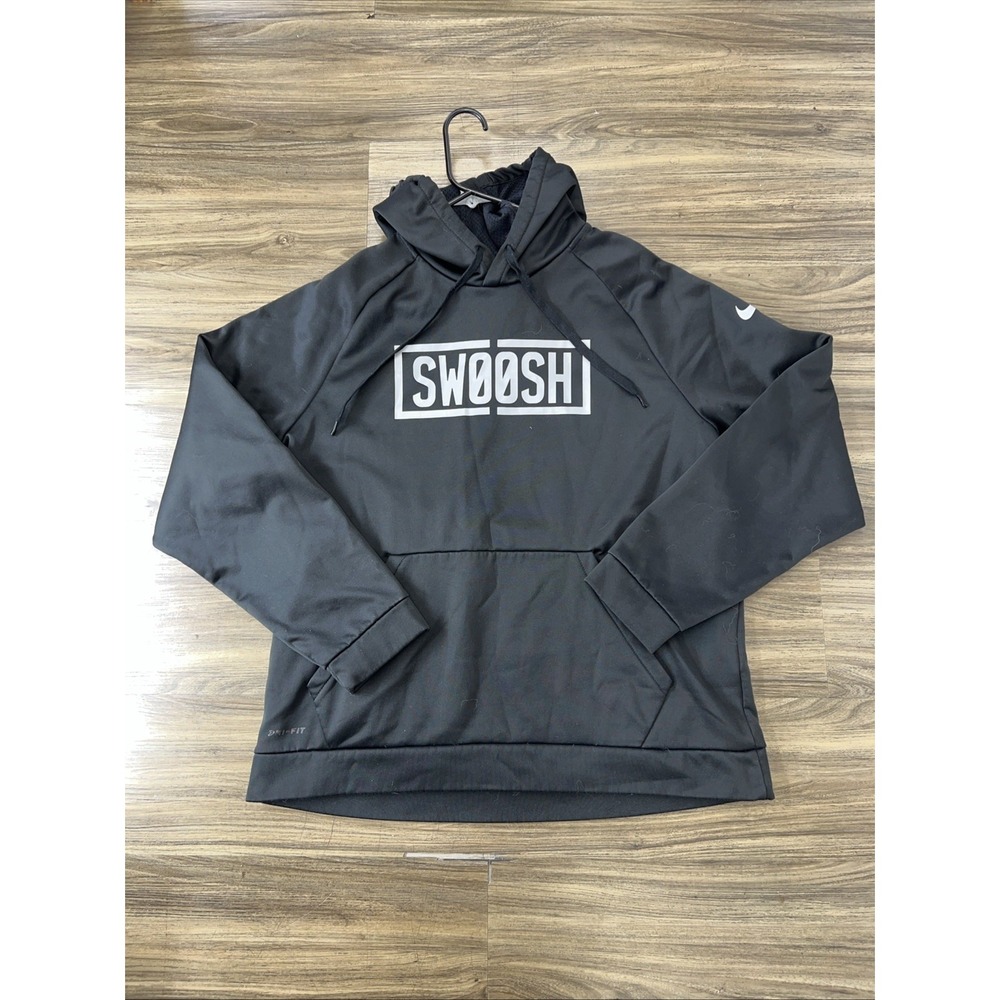 Nike Hoodie Mens Size XLarge Black with White Swoosh Sweatshirt Dri-Fit